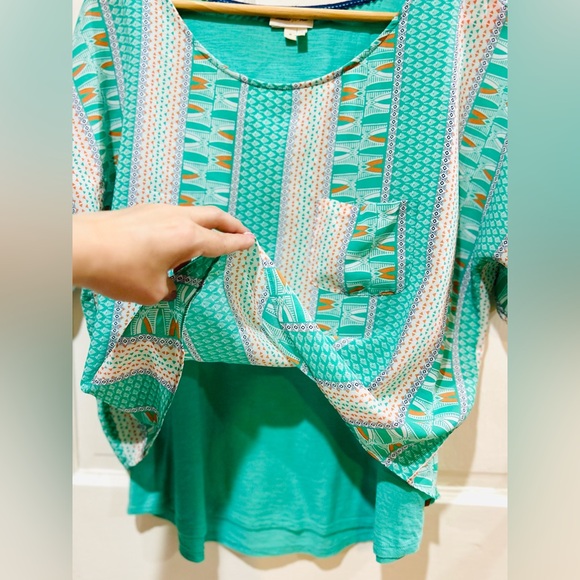 Meadow Rue Anthropologie Teal Mixed Media Boho Print Layered Top Size M - Picture 5 of 6